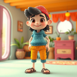 coneja con pantalon corto y tirantes, sandalias en los pies